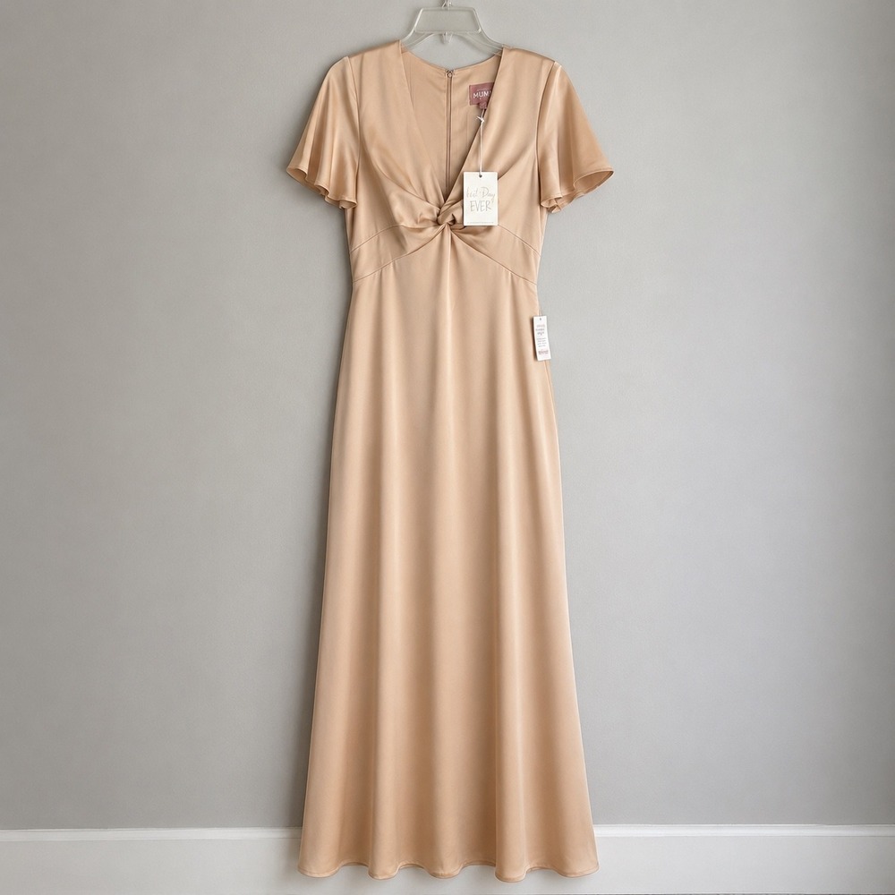 Show Me Your Mumu‎ Weddings Dress Rome Twist Gown XS Champagne Gold Satin Maxi
